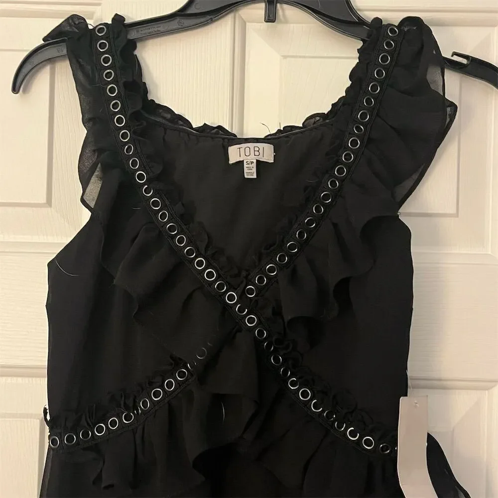 Tobi Women's Petite Black Ruffle Maxi Dress Sleeveless Formal S - Picture 3 of 6